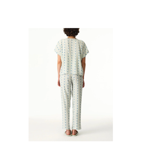 Açık Yeşil Serenity Düğmeli Çizgili Gömlek Pantolon Pijama Takımı
