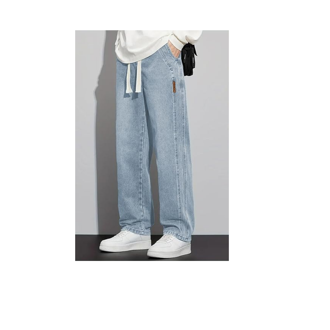THE RULE Erkek Antrasit Baggy Beli Lastikli Likralı Düz Paça Bol Kesim Esnek Jean Denim Kot Pantolon