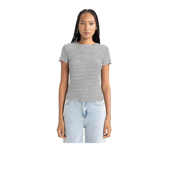 DeFacto Kadın Slim Fit Bisiklet Yaka Kısa Kollu Tişört