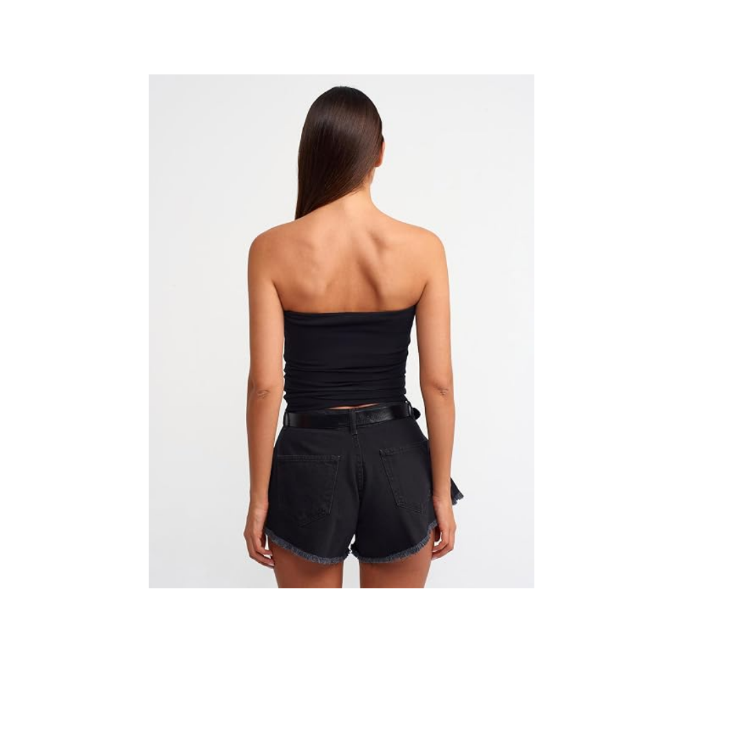 DILVIN Bandeau Crop Top Kadın Straplez Askısız Yazlık Esnek Örme Kumaş Sırt Açık Minimal Tasarım