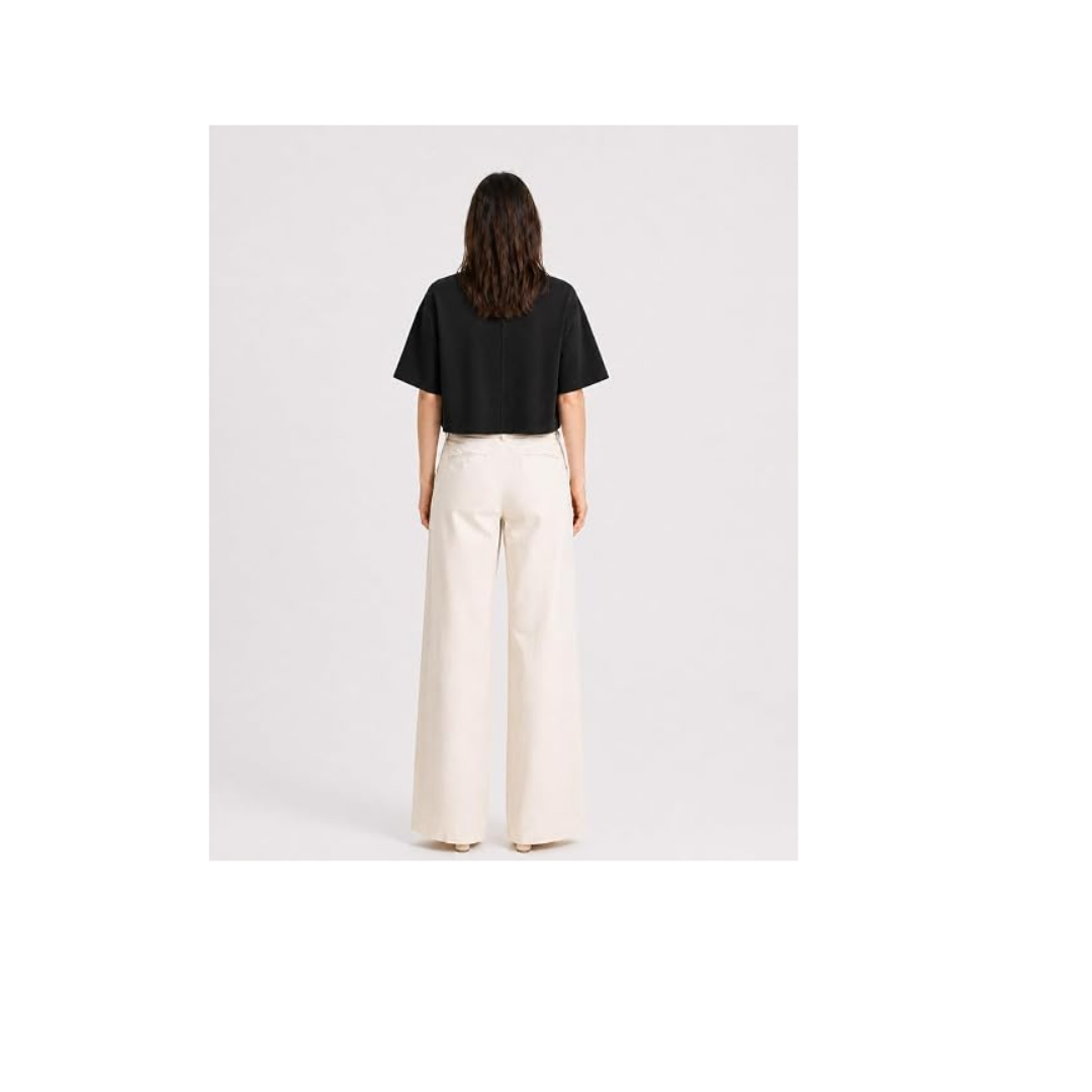 TIMSHEL Kadın Premium Kumaş Hafif Crop Oversize T-Shirt,%100 Pamuk, Sırt Dikiş Detaylı