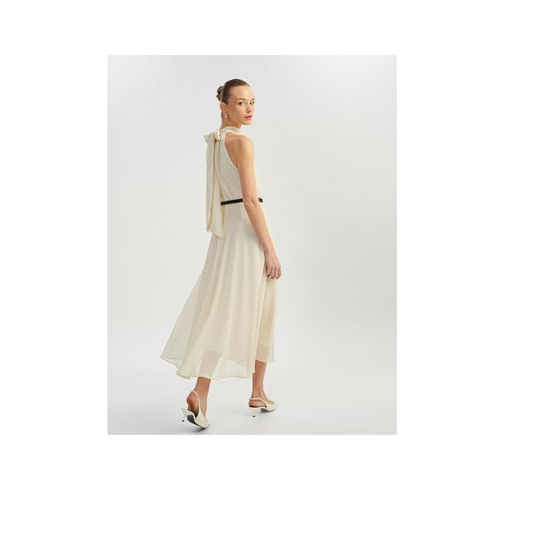 Yuvarlak Yaka Slim Fit Kolsuz Uzun Kalem Elbise