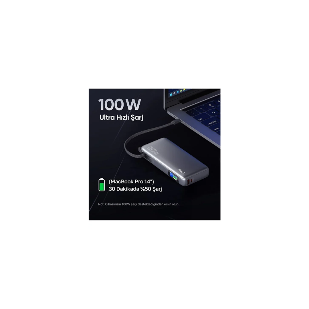 Juo 20000mAh 165W LED Ekranlı Type-C Kablolu Powerbank USB Macbook Notebook Telefon Taşınabilir PD