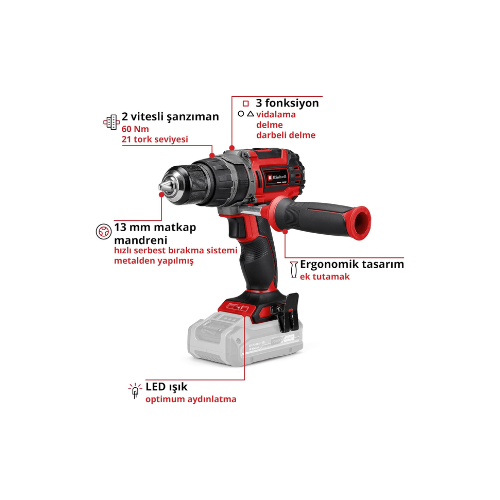 Einhell Professional Akülü Darbeli Vidalama TP-CD 18/60 Li-i BL Solo Power X-Change Li-Ion 18 V kömürsüz motor 60 Nm 32.000 darbe dk akü ve şarj  dahil değildir