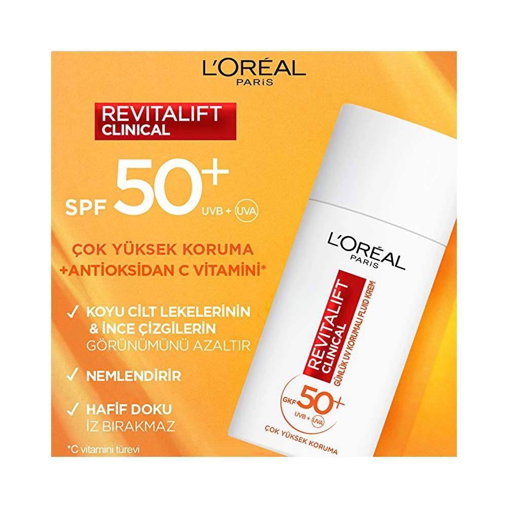 L'Oreal Paris Revitalift Clinical SPF 50+ Günlük Yüksek UV Korumalı Yüz Güneş Kremi 50ml