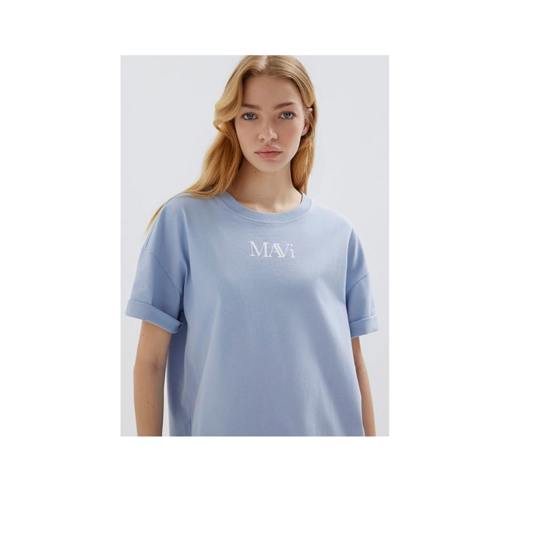 Mavi Logo Baskılı Mavi Tişört Oversize/Geniş Kesim 1611593-85385