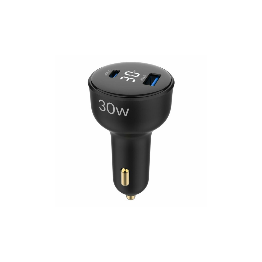 Juo 30W Led Ekranlı Type-C + USB-A Araç Şarj Aleti iPhone & Android & Tablet Araç içi Şarj Cihazı