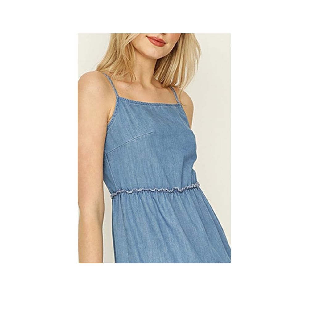 Kadın Askılı Bloklu Denim Elbise
