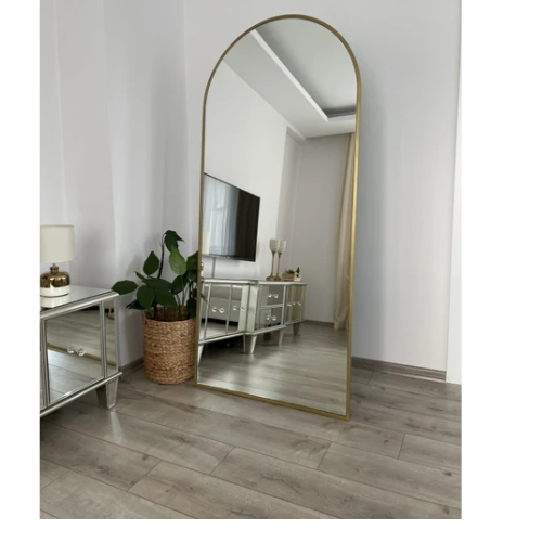 Effe Yapı Dekor Altın Metal Çerçeveli Ayaklı Boy Aynası 180x60 cm