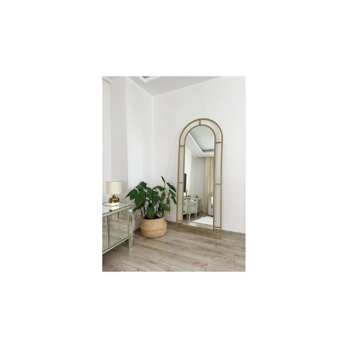 EFFE YAPI DEKOR Gold Metal Çerçeveli 180x70 Cm Pencere Model Oval Ayaklı Boy Aynası