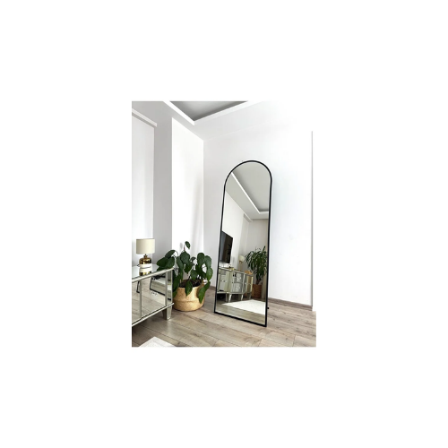 EFFE YAPI DEKOR Siyah Metal Çerçeveli Ayaklı Oval Boy Aynası 180x60 Cm