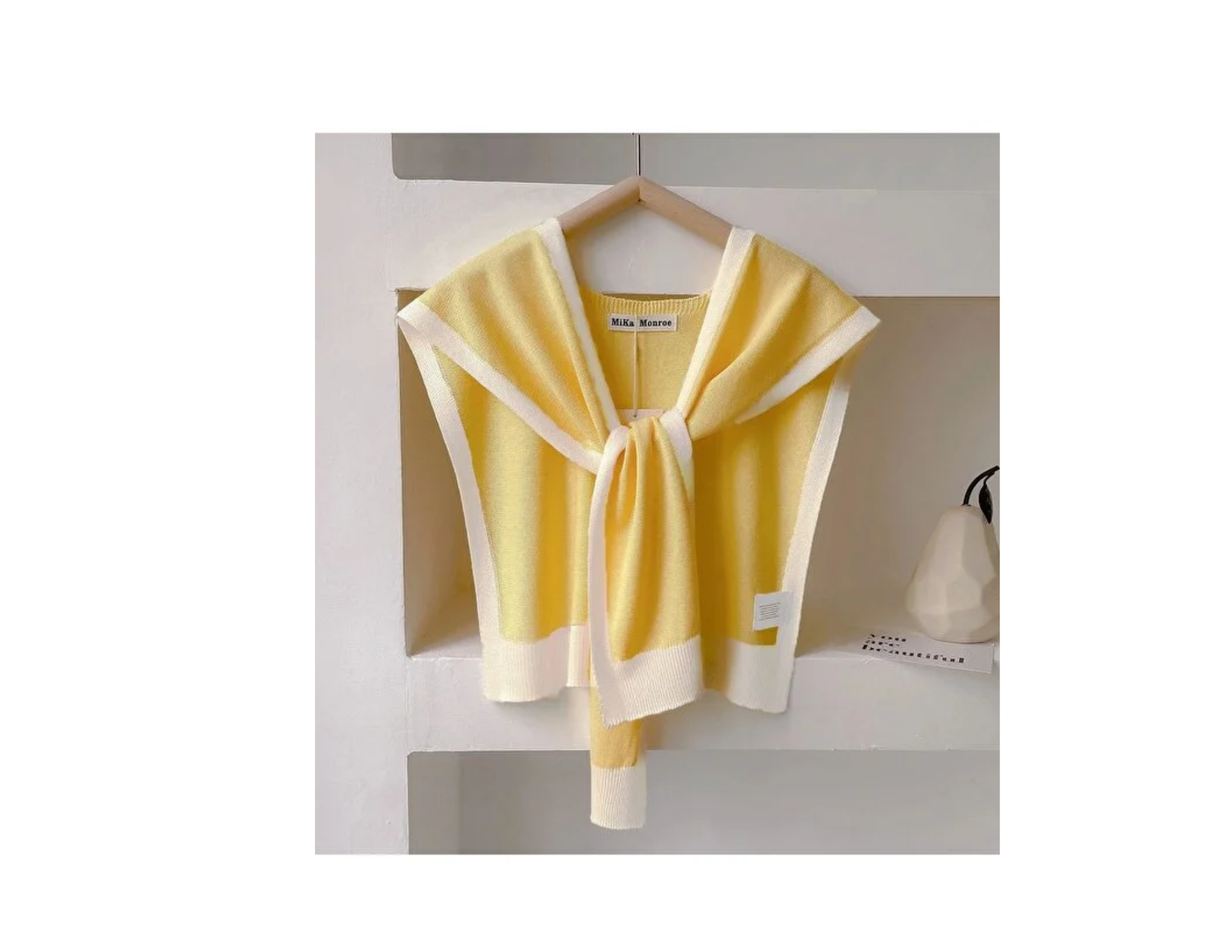 ElevaGlam Yeni Stil Triko Omuz Şalı Sarı Beyaz Desenli