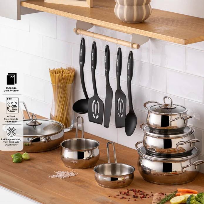 Emsan All In 15 Parça Servis Gereçli Çelik Tencere Seti