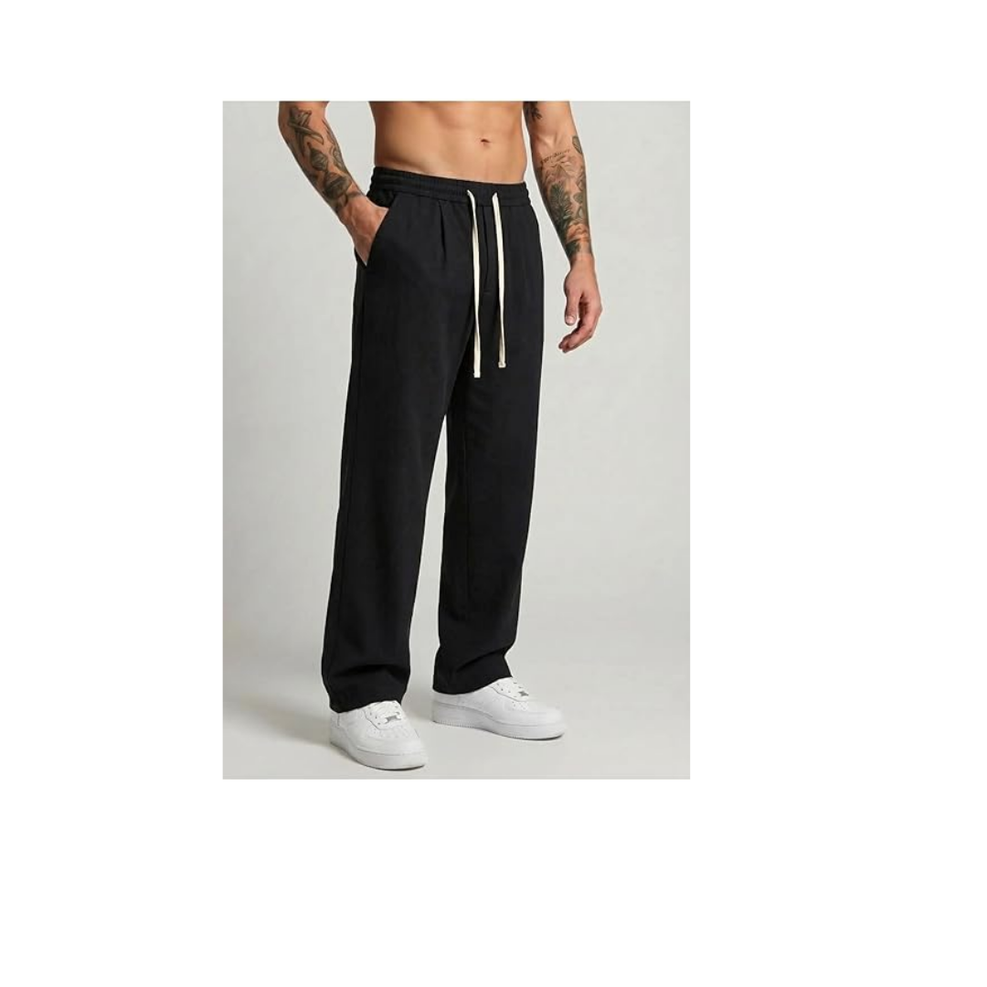 Erkek Baggy Kalıp Beli Lastikli%100 Pamuk Keten Görünümlü Pantolon 1007DNGR
