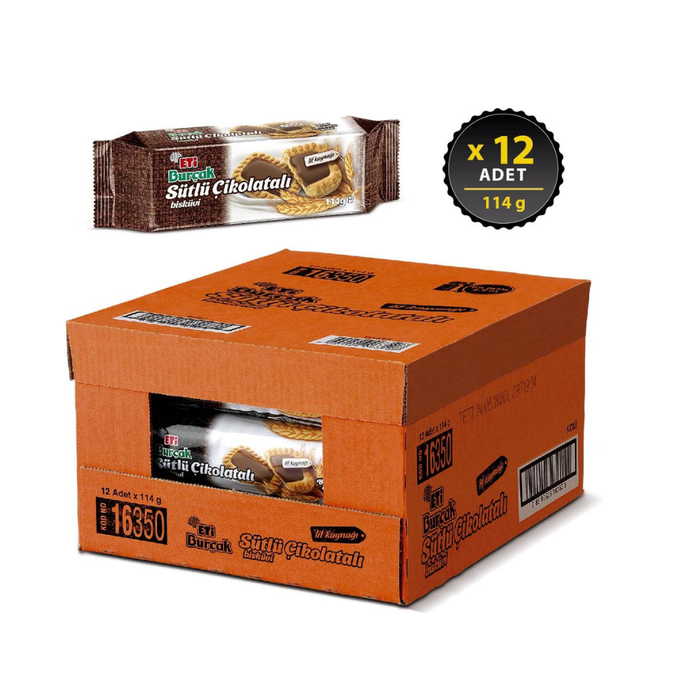 Eti Burçak Sütlü Çikolatalı Bisküvi 114 g x 12 Adet