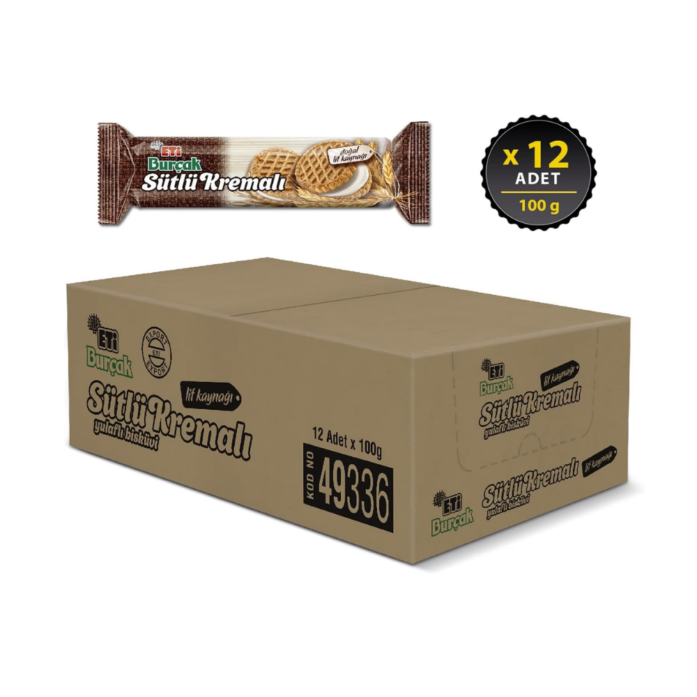 Eti Burçak Sütlü Kremalı Yulaflı Bisküvi 100 g x 12 Adet