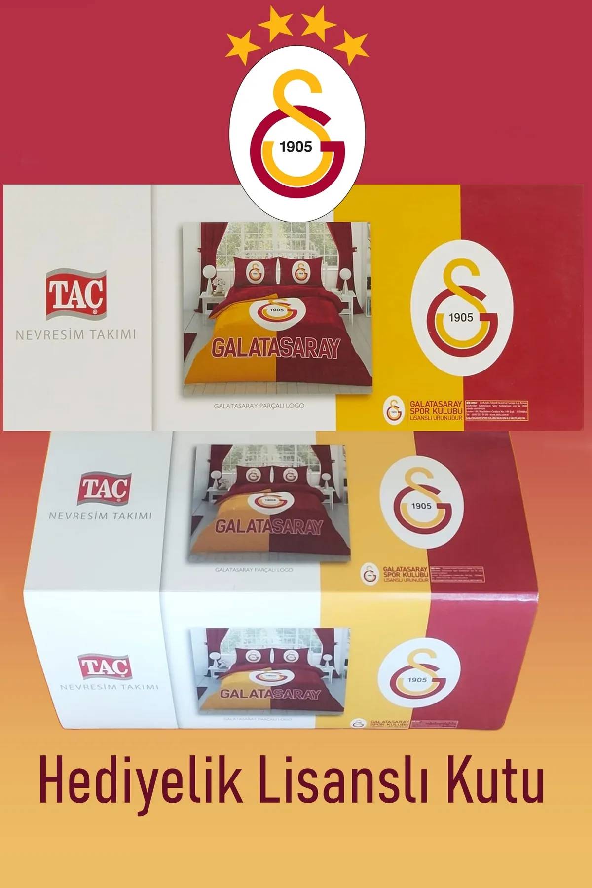 Taç Lisanslı Galatasaray Parçalı Logo Pamuk Çift Kişilik Nevresim Takımı Lisanslı