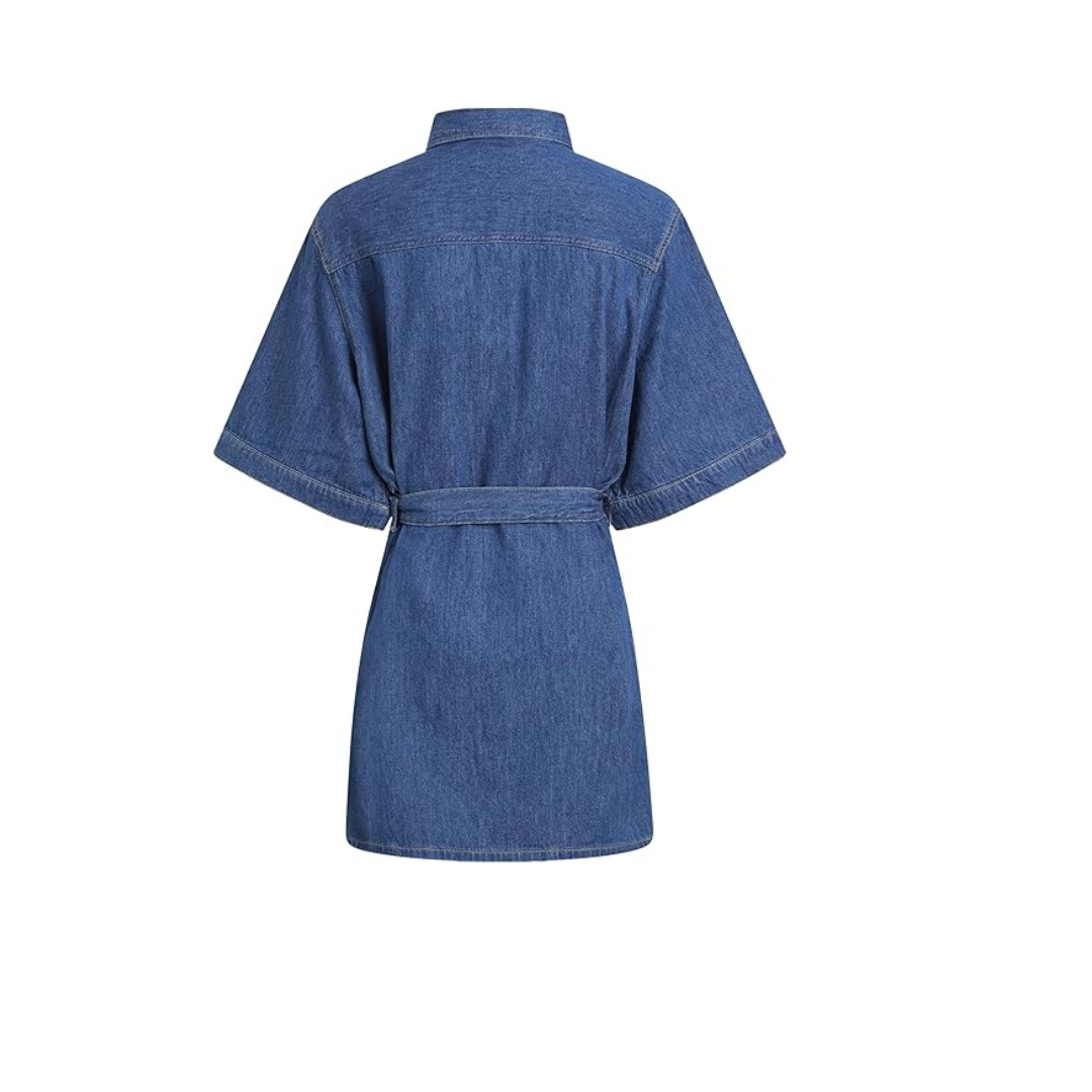 Calvin Klein LINEN BOXY BELTED SHIRT DRESS Elbise Kadın