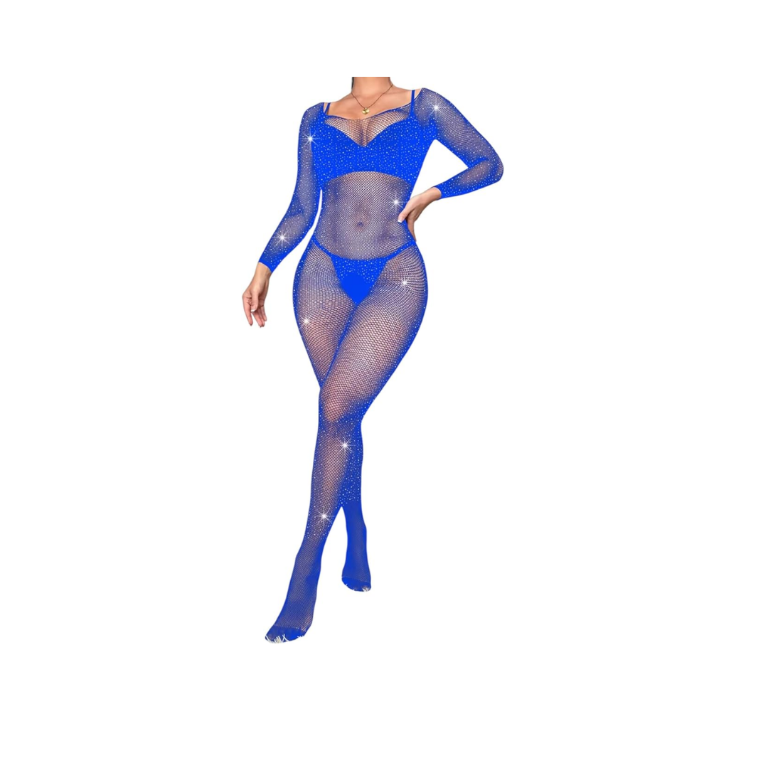 VÜCUT ÇORABI BODYSTOKİNG MAVİ RENKLİ TAŞLI ELBİSE ETEK İÇİ FANTAZİ İÇ GİYİM FİLELİ