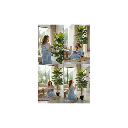 Yapay Çiçek Deposu Siyah Saksıda Yapay Deve Tabanı Ağacı 25 Yapraklı 150 cm