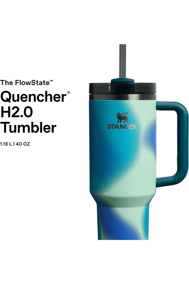Stanley Quencher Pipetli Termos Bardak, 1.18 Litre, Turkuaz Desenli (Coastal Teal)