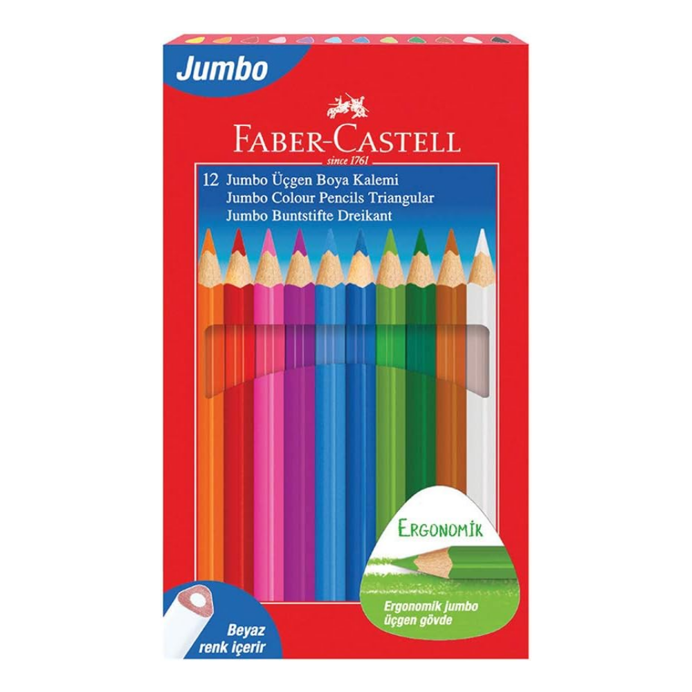 Faber-Castell Jumbo Üçgen Boya Kalemi, 12 Renk
