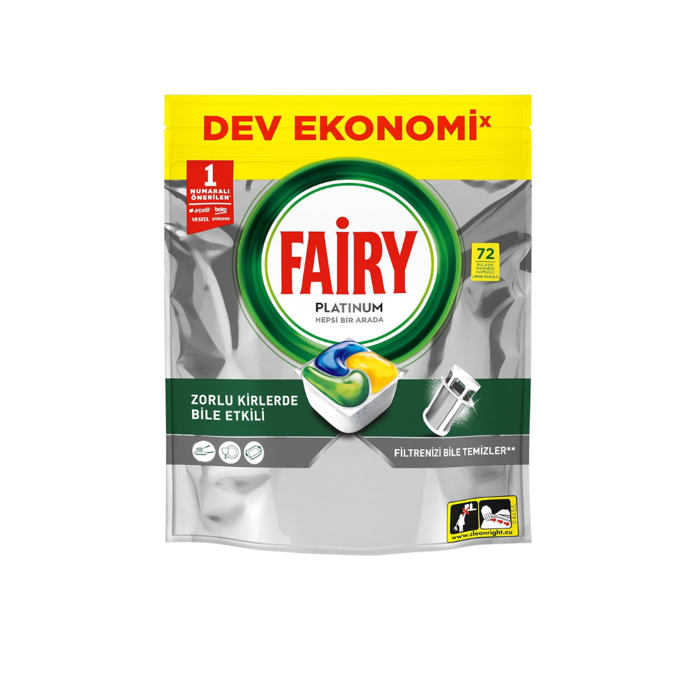 Fairy Platinum Bulaşık Makinesi Deterjanı Kapsülü/Tableti 72 Yıkama Limon Kokulu