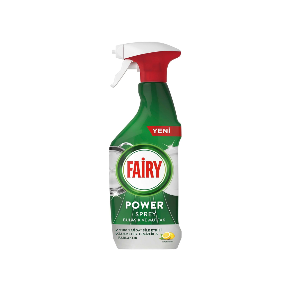 Fairy Power Sprey, 3'ü 1 arada, Bulaşıklarınız Ve Mutfağınız Için Zahmetsiz Temizlik Ve Parlaklık, Limon Kokulu, 500ml