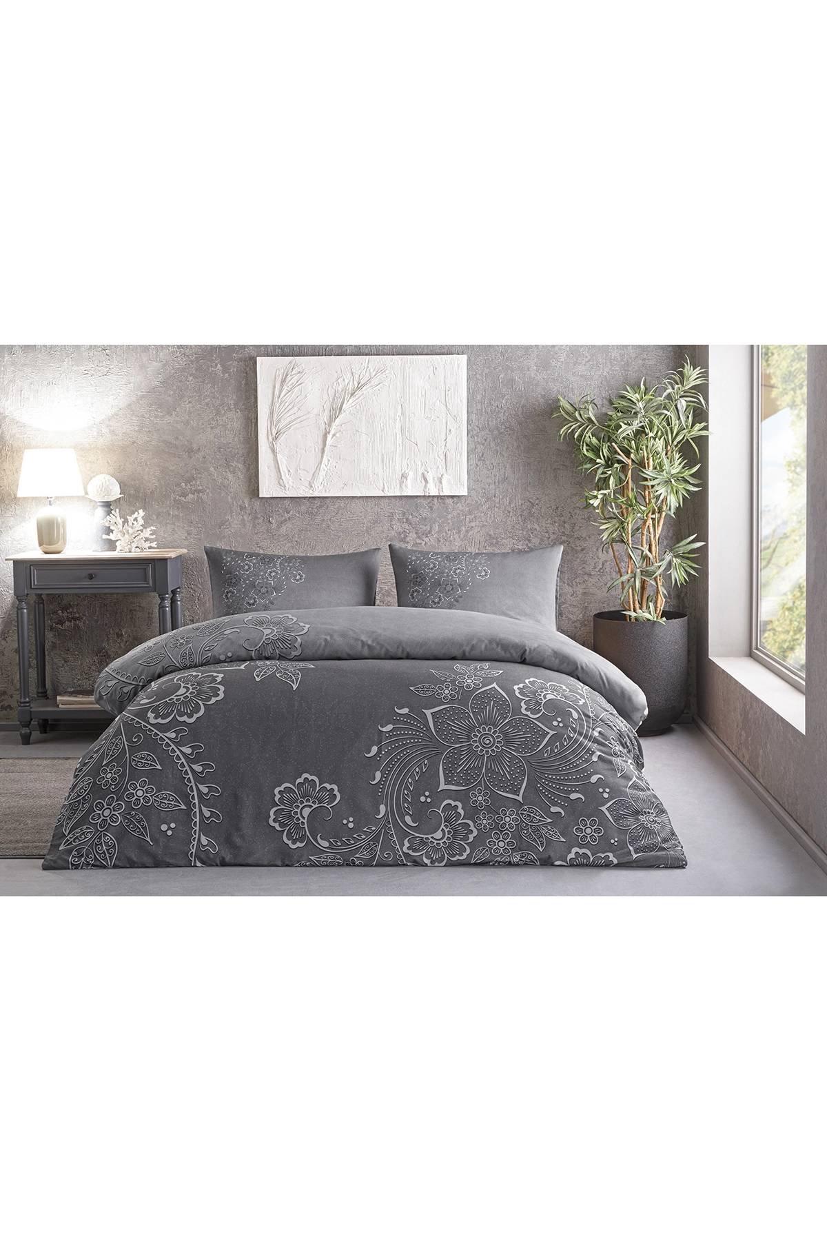 Özdilek Vintage Lily Tek Kişilik Soft Life Saten Nevresim Takımı Gri