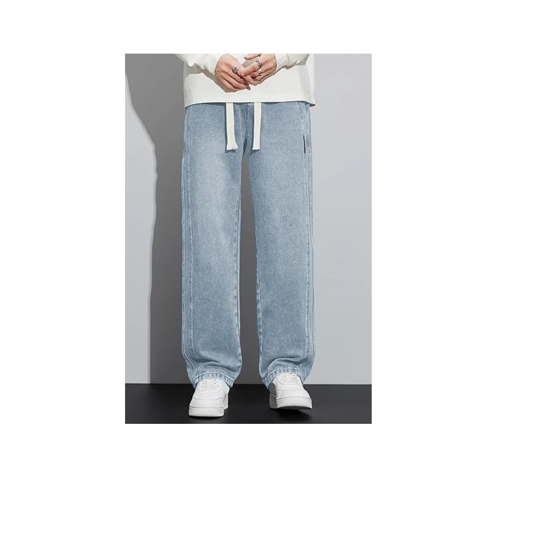 THE RULE Erkek Antrasit Baggy Beli Lastikli Likralı Düz Paça Bol Kesim Esnek Jean Denim Kot Pantolon