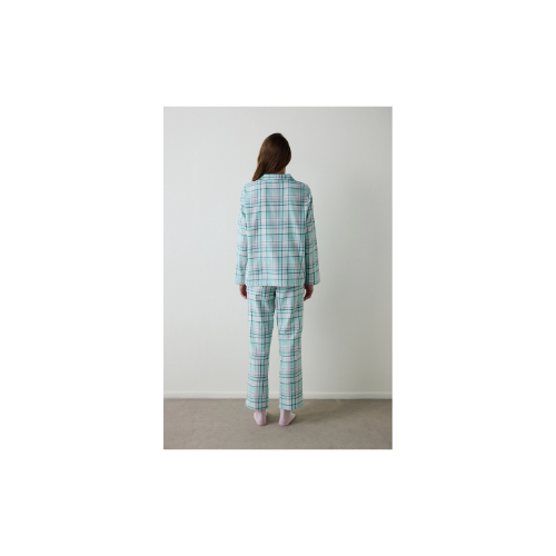 Mint Ellie Ekoseli Gömlek Yaka Pamuklu Uzun Kollu Pijama Takımı