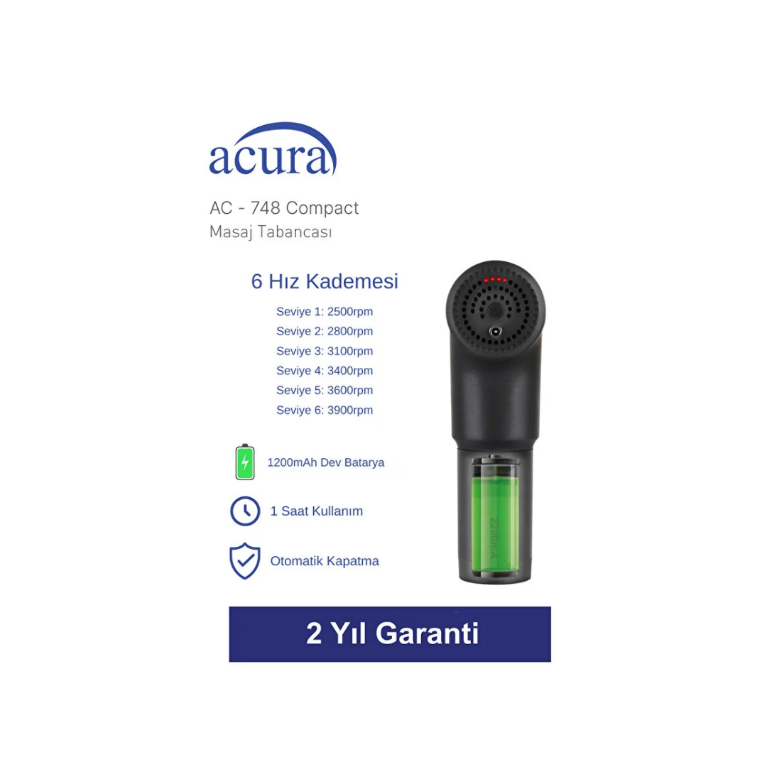 Acura AC-748 Compact 6 Kademeli 4 Başlıklı Masaj Tabancası