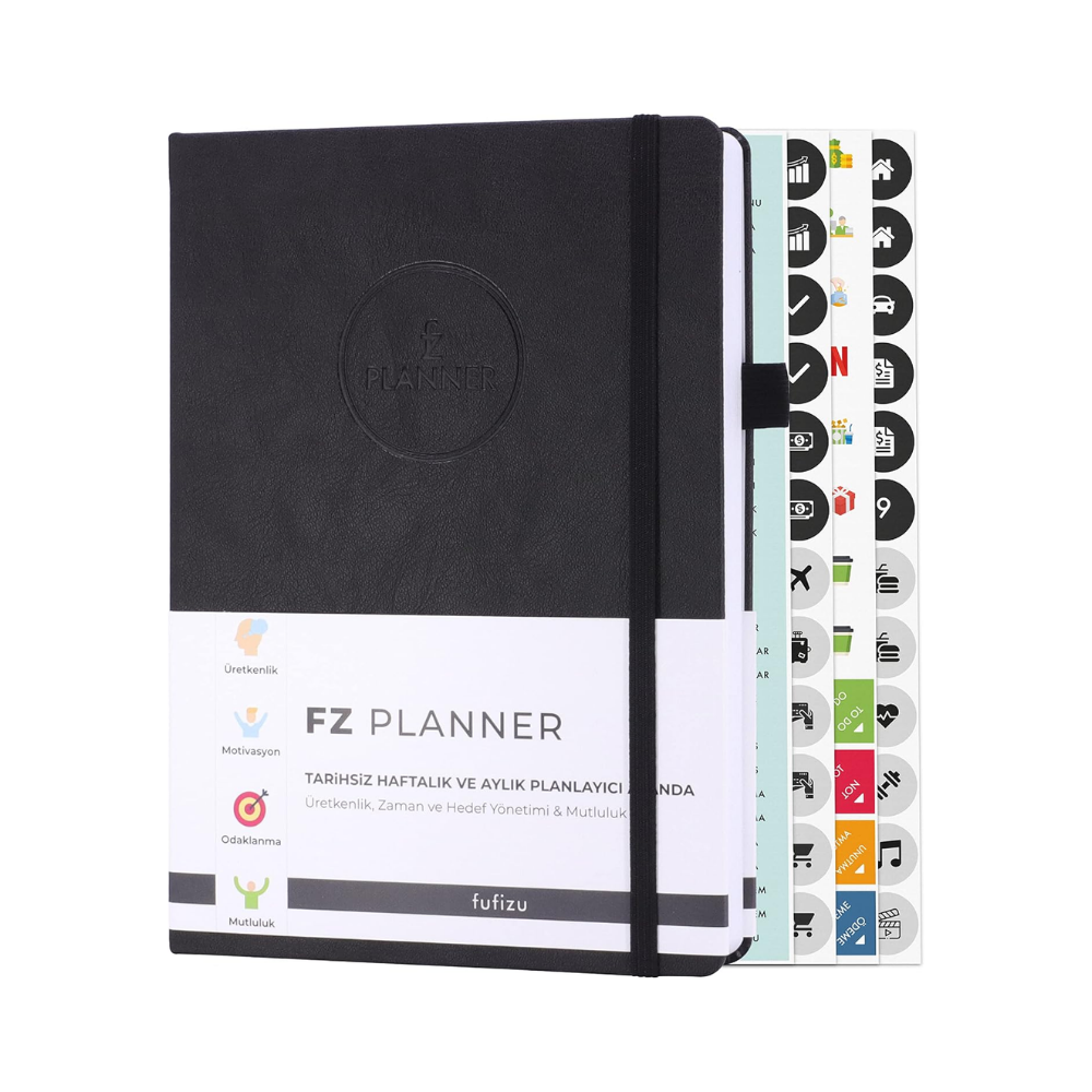 FUFİZU Fz Planner Tarihsiz Haftalık Planlayıcı Deri Ajanda, Siyah
