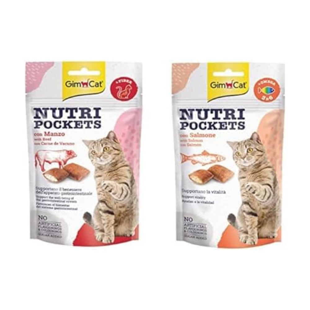 Gimcat Nutripockets Kedi Ödülü Biftek Malt, 60 Gr ve GimCat Nutripockets Kedi Ödülü Somon Omega 3&6 60Gr thumbnail