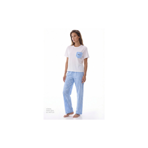 Gokyüzü Mavisi Pajama Time Pamuklu Pantolon Pijama Takımı