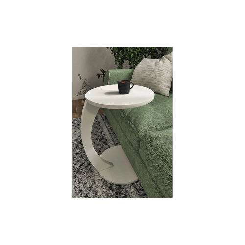 interGO Tekerlekli C Sehpa Koltuk Sehpası Yan Sehpa Zigon Sehpa Servis Sehpası - Beyaz thumbnail