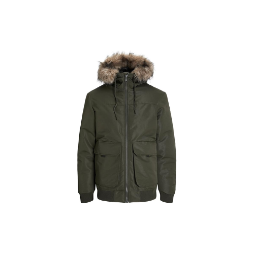 Jack & Jones Jjconstruct Faux Fur Bomber Bomber Erkek Koyu Yeşil