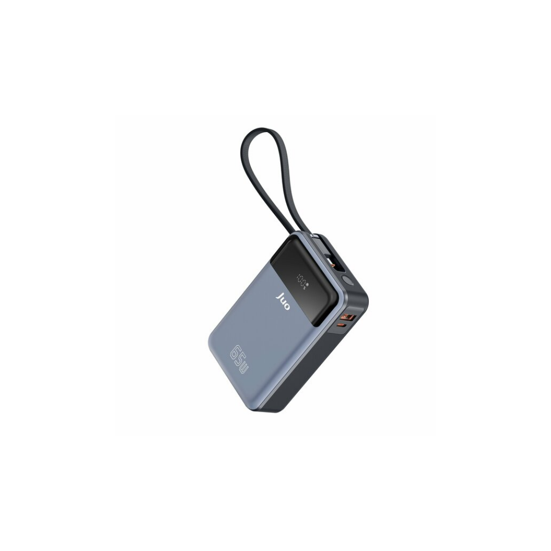 Juo 20000mAh 65W LED Ekranlı USB Type-C Kablolu Taşınabilir Hızlı Şarj Cihazı Powerbank