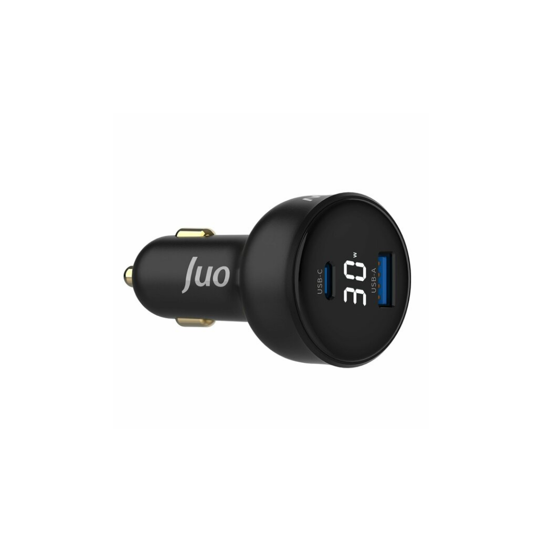 Juo 30W Led Ekranlı Type-C + USB-A Araç Şarj Aleti iPhone & Android & Tablet Araç içi Şarj Cihazı