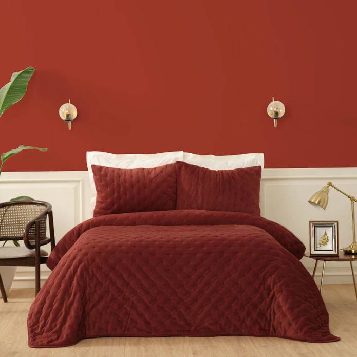 Karaca Home Tiana Terracotta Çift Kişilik Chester Yatak Örtüsü thumbnail