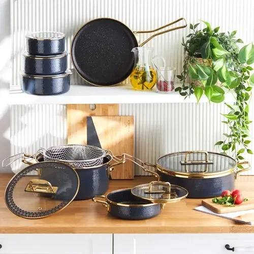 Karaca Kristal Emaye Granit Antrasit İndüksiyon Tabanlı 14 Parça Çeyiz Seti