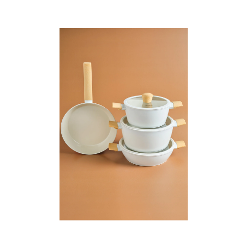 Karaca x Refika Swiss Crystal Almond Cream İndüksiyon Tabanlı 7 Parça Tencere ve Tava Seti