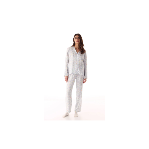 Kırık Beyaz Cute Flowers Düğmeli Gömlek Pantolon Pijama Takımı thumbnail