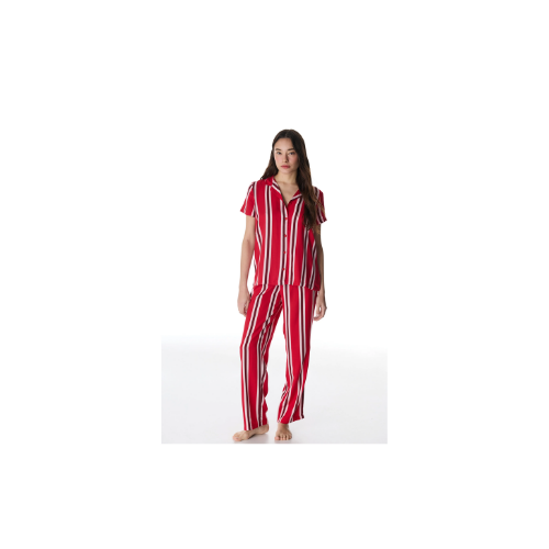 Kırmızı Fiona Düğmeli Gömlek Pantolon Pijama Takımı thumbnail