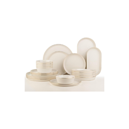 Kütahya Porselen Bone V-Form 26 Parça Yemek Takımı Altın Fileli