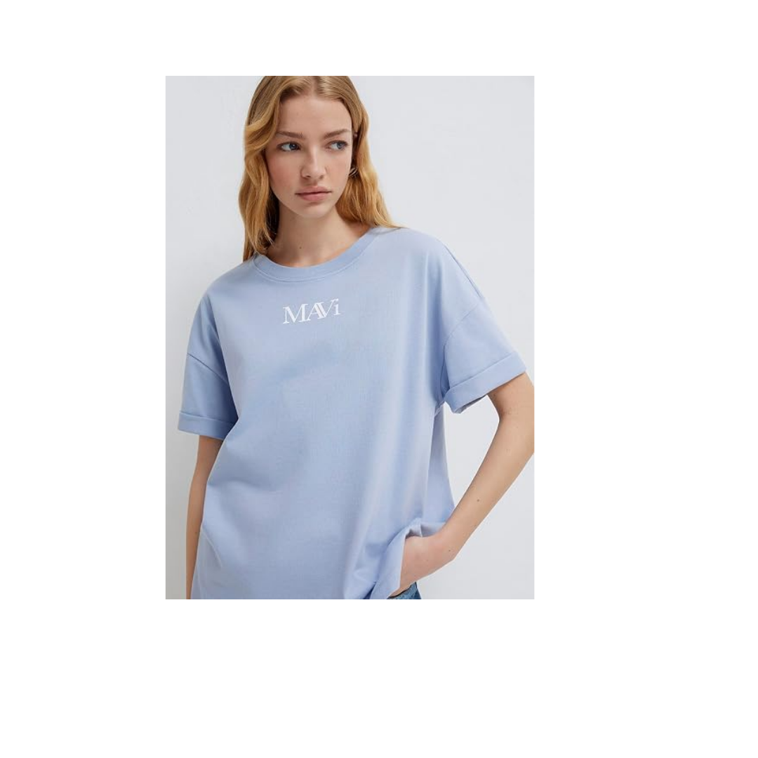 Mavi Logo Baskılı Mavi Tişört Oversize/Geniş Kesim 1611593-85385