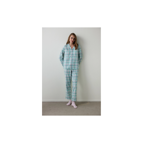 Mint Ellie Ekoseli Gömlek Yaka Pamuklu Uzun Kollu Pijama Takımı