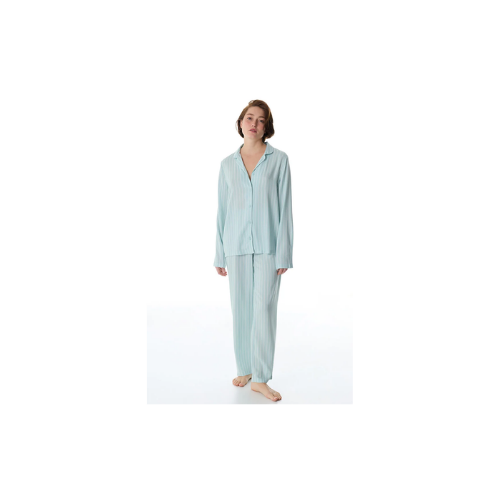 Mint Yeşili Josie Çizgili Düğmeli Gömlek Pantolon Pijama Takımı