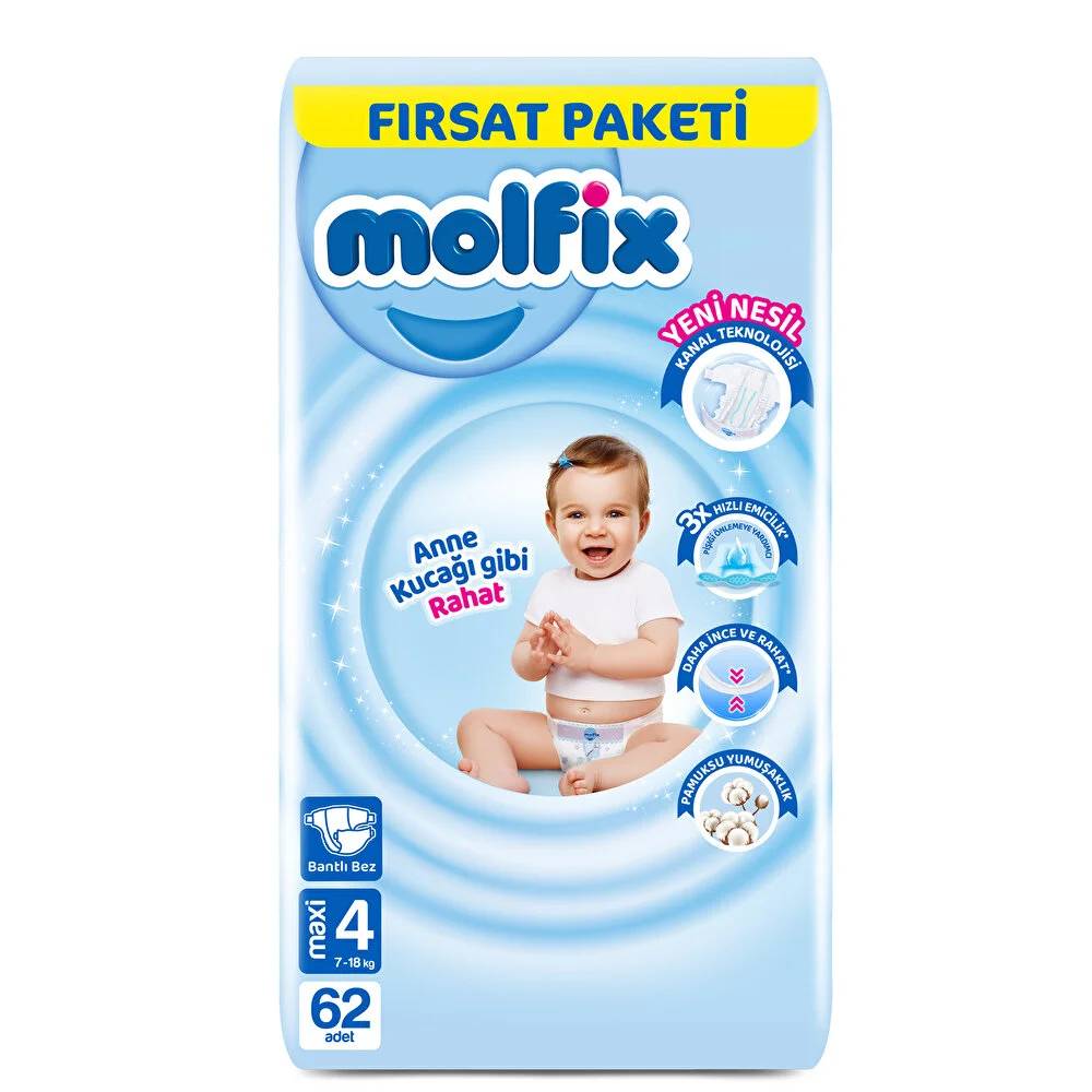 Molfix Fırsat Paketi Maxi 4 Beden 62 Adet