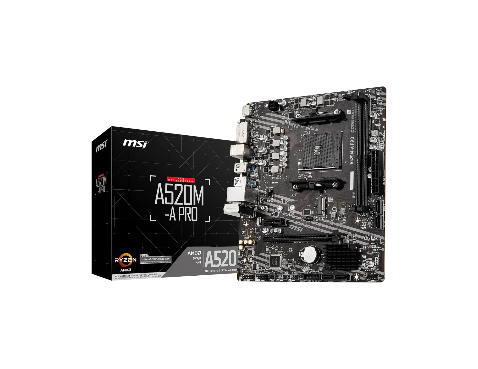 MSI A520M-A PRO AM4 DDR4 Bellek 4600(OC) DVI HDMI M.2 USB3.2 mATX Anakart